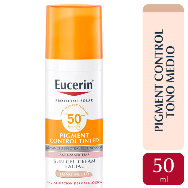 Eucerin Pigment Control Facial Sunscreen Medium Tone SPF 50+ - Reduces Blemishes, Evens Skin Tone, UVA Protection, Non-Greasy & Non-Sticky.