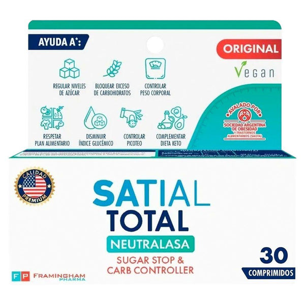 2 Pak Satial Total Sugar Stop & Carb Controller With Neutralasa (30 Capsules): Natural Origin, Glucose Control, Sucrose Absorption Reduction & More!