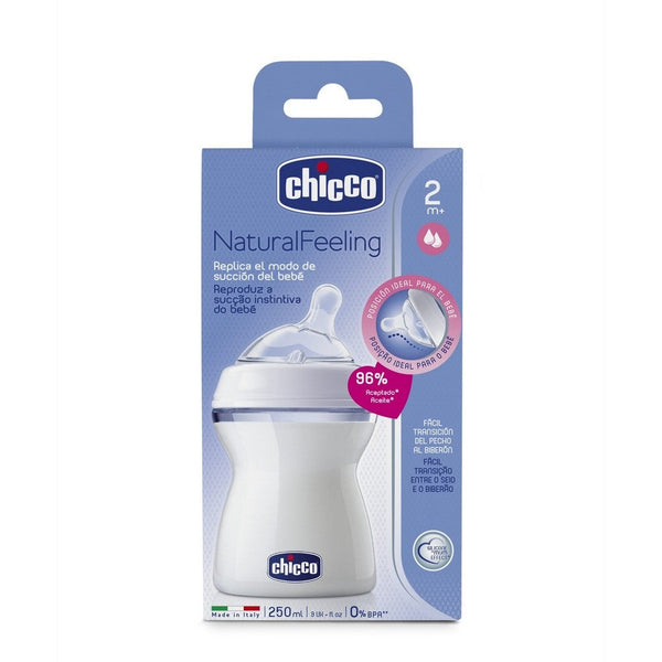 Chicco Naturalfeeling Bottle: Medium Flow (250Ml/8.45Fl Oz) with Soft Silicone Teat & Anti-Colic Valve for Air-Free Feeding