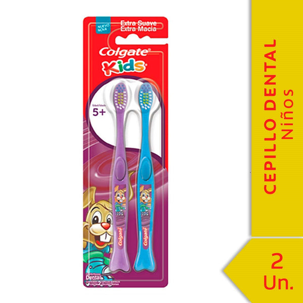 Colgate Kids Toothbrush 5+ Years (2 Units) - Ergonomic Handle, Soft Bristles, Non-Perishable
