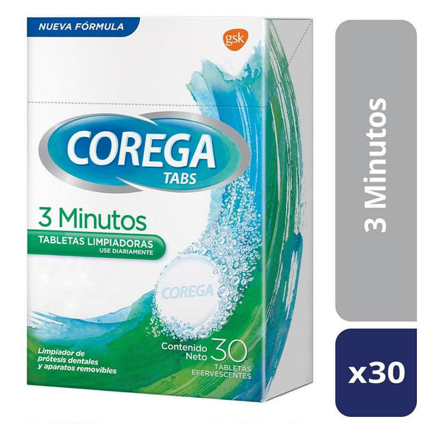 Corega Dental Prosthesis Cleaner Tabs (30 Tablets Ea.) - Removes Food Particles, Plaque & Bacteria, Easy to Use & Safe for All Dentures
