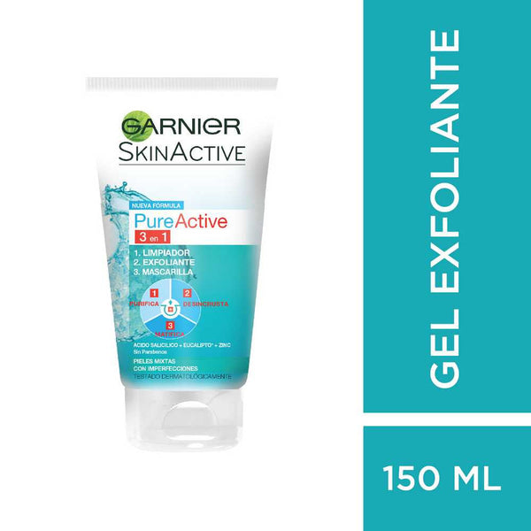Garnier Pure Active 3-in-1 Face Wash, Scrub & Mask for Deep Pore Cleansing, 150ml/5.07fl oz- Exfoliating, and Hydrating