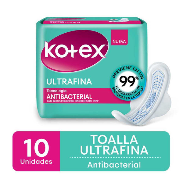 Kotex Women's Ultra-thin Antibacterial Towel (10 Units) - Soft, Cotton-Like Feel for Gentle Comfort