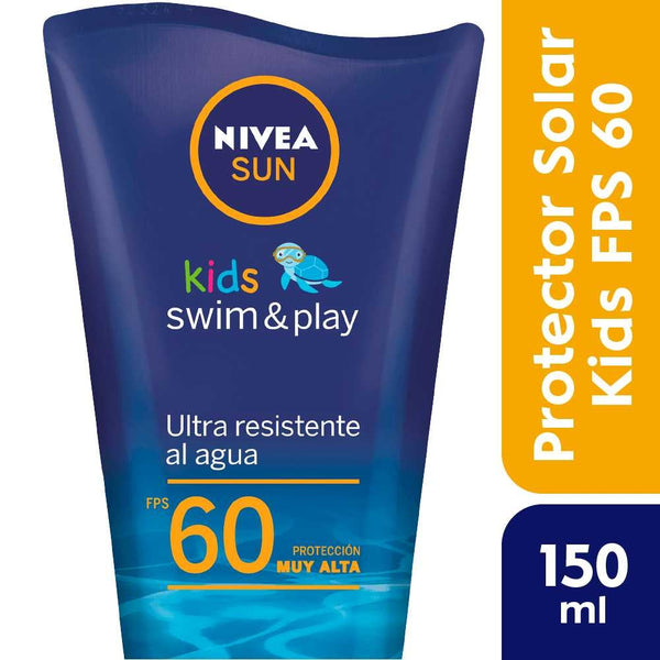 Nivea Sun Kids Swin & Play Sunscreen FPS60 - Hypoallergenic, Non-Greasy Formula with UVA/UVB Protection 150Ml / 5.29Fl Oz